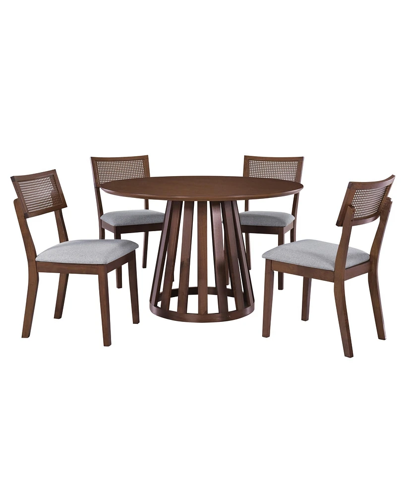 Simplie Fun 5-Piece Retro Dining Set with Round Table & Upholstered Chairs