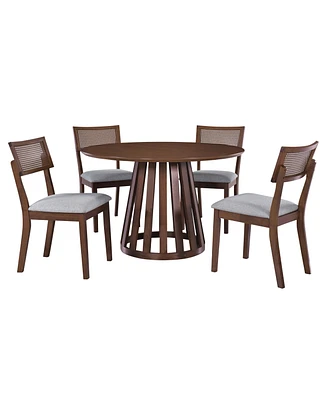 Simplie Fun 5-Piece Retro Dining Set with Round Table & Upholstered Chairs