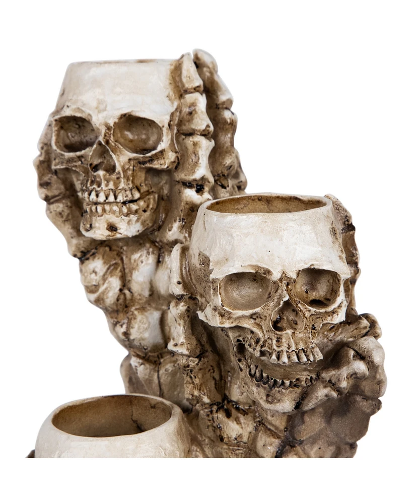 Northlight 12" Triple Skulls Halloween Tea Light Candle Holder