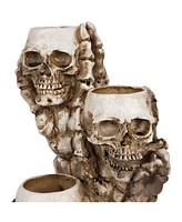 Northlight 12" Triple Skulls Halloween Tea Light Candle Holder