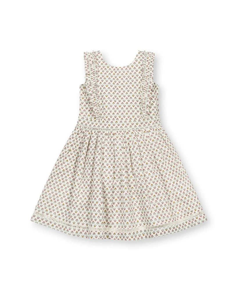 Hope & Henry Toddler Girls Linen Pinafore Flutter Dress with Crochet Trim