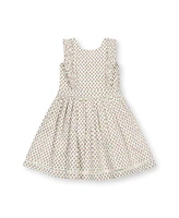 Hope & Henry Toddler Girls Linen Pinafore Flutter Dress with Crochet Trim