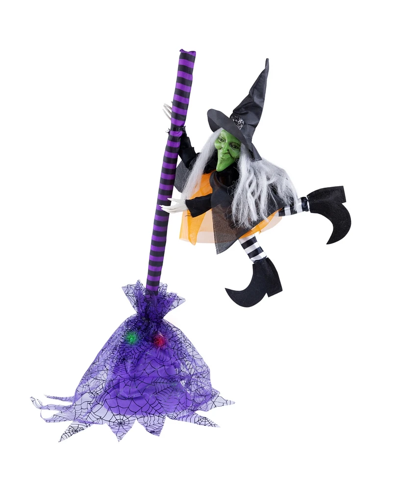 Northlight Animated Flying Witch with Broom Halloween Decoration - 25"