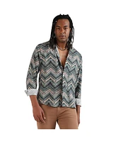 Campus Sutra Men's EcoLiva Olive Green Abstract Zig Zag Shirt