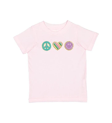 Sweet Wink Toddler Girls Peace, Love, Smile Patch Short Sleeve T-Shirt