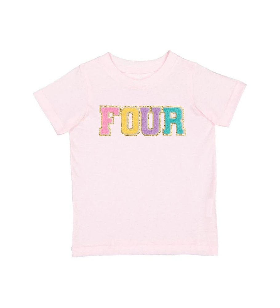 Sweet Wink Toddler Girls Fourth Birthday Patch Short Sleeve T-Shirt