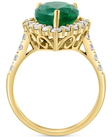 Effy Emerald (3-3/8 ct. t.w.) & Diamond (7/8 ct. t.w.) Pear Halo Ring in 14k Gold