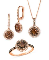 Le Vian Chocolate Diamond Nude Diamond Flower Halo Pendant Earrings Ring Collection In 14k Rose Gold