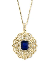 Effy Sapphire (1-1/2 ct. t.w.) & Diamond (1/4 ct. t.w.) Openwork Filigree 18" Pendant Necklace in 14k Gold