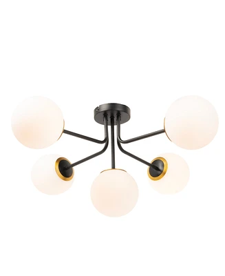 Storied Home Sputnik Flush Mount Opal Glass Ceiling Light Black and Gold