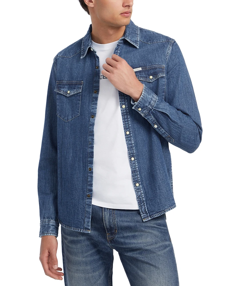 Guess Jeans Men's Slim-Fit Solid Button-Down Denim Shirt