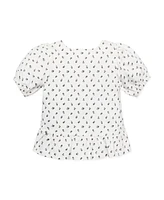 Hope & Henry Girls Organic Bubble Sleeve Knit Peplum Top