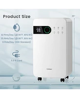 Slickblue 32 Pints Dehumidifier With Sleep Mode And 24H Timer For Home Basement - White