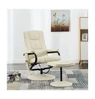 vidaXL Massage Recliner with Ottoman Cream Faux Leather