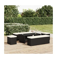 vidaXL Ottomans with Cushions 2 pcs Black 15.7"x11.8"x15.7" Poly Rattan