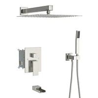 12" Rain Shower Head Systems With Waterfall Tub Spout, Brushed Nickel