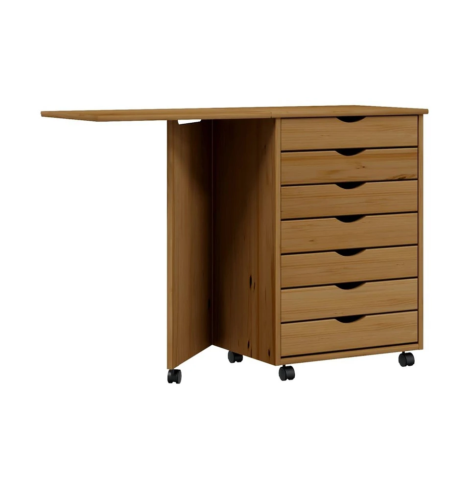 vidaXL Rolling Cabinet with Desk Moss Honey Brown Solid Wood Pine