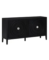 Simplie Fun Retro Sideboard Door with Circular Groove Design & Round Metal Handle for Entrance, Dining & Living Room