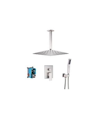 Simplie Fun 12" Brushed Nickel Ceiling Shower System with Mixer Valve
