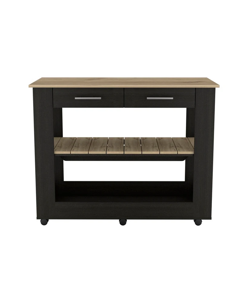 Simplie Fun Rockaway 2-Drawer 2-Shelf Kitchen Island Black Wengue And Light Oak