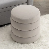 Simplie Fun Soft Velvet Round Ottoman Footrest Stool, Light Gray