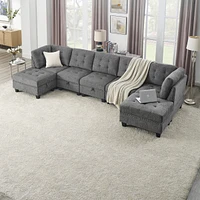 Modular L-Shaped Sectional Sofa Set, Grey Chenille