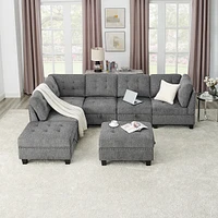 Streamdale Furniture Modular L-Shaped Sectional Sofa Set, Grey Chenille