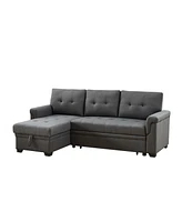 Simplie Fun Sierra Dark Gray Linen Reversible Sleeper Sectional Sofa With Storage Chaise