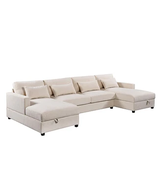 Simplie Fun Large U-Shape Sectional Sofa with Storage and Pillows