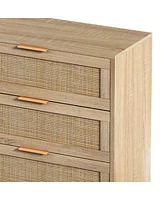 51.18" 6-Drawers Rattan Storage Cabinet Rattan Drawer, For Bedroom, Living Room, Natural