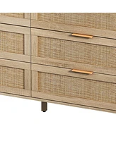 Streamdale Furniture 51.18" 6-Drawers Rattan Storage Cabinet Rattan Drawer, For Bedroom, Living Room, Natural