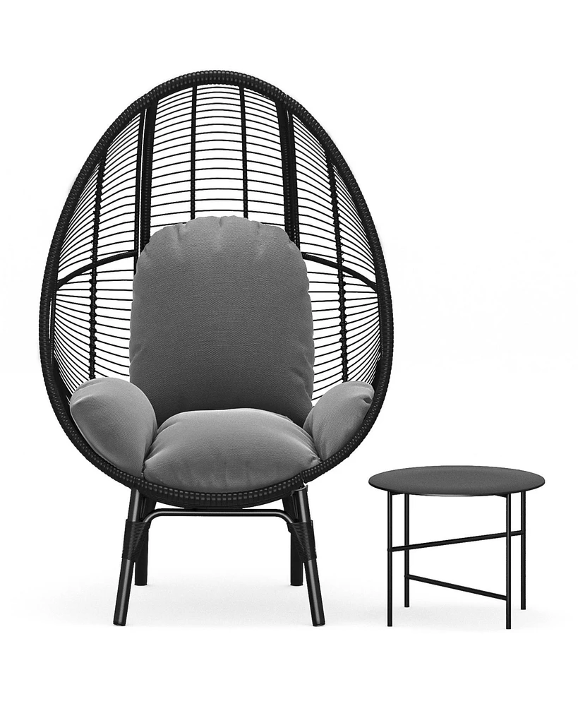 Streamdale Furniture Patio Pe Wicker Egg Chair Model 2 With Black Color Rattan Grey Cushion And Side Table