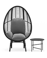 Streamdale Furniture Patio Pe Wicker Egg Chair Model 2 With Black Color Rattan Grey Cushion And Side Table