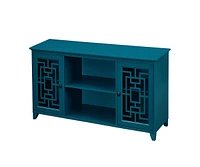 60" Sideboard Buffet Table With 2 Doors, Storage Cabinet With Adjustable Shelves, Teal