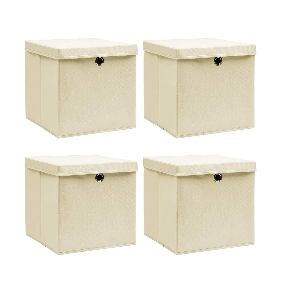 vidaXL Storage Boxes with Lid 4 pcs Cream 12.6"x12.6"x12.6" Fabric