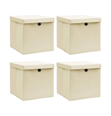 vidaXL Storage Boxes with Lid 4 pcs Cream 12.6"x12.6"x12.6" Fabric