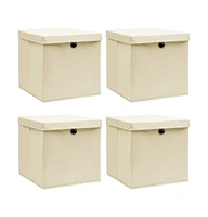 vidaXL Storage Boxes with Lid 4 pcs Cream 12.6"x12.6"x12.6" Fabric