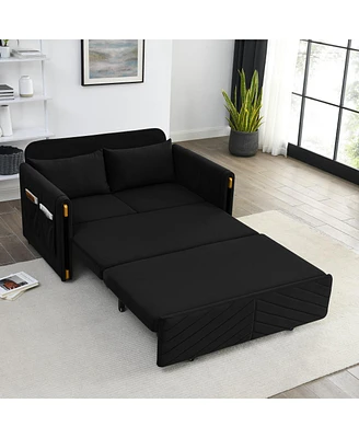 Simplie Fun 54" Modern Convertible Sofa Bed With 2 Detachable Arm Pockets, Velvet Loveseat Sofa
