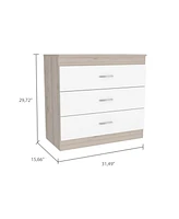 Streamdale Furniture Melia Three Drawer Dresser, Superior Top, Metal Hardware - Light Gray White