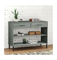 vidaXL Console Cabinet with Metal Legs Gray Solid Wood Pine Oslo