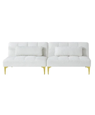 Simplie Fun Convertible Sofa Bed Futon With Metal Legs Teddy Fabric