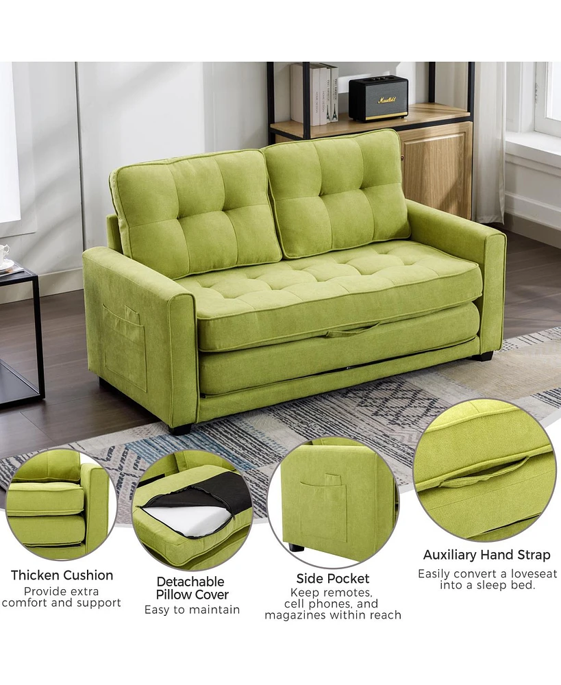 Streamdale Furniture Modern Green Loveseat Sofa with Pull-Out Bed & Side Pocket
