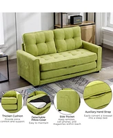 Streamdale Furniture Modern Green Loveseat Sofa with Pull-Out Bed & Side Pocket