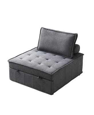 Simplie Fun Multipurpose Linen Fabric Ottoman Lazy Sofa Pulling Out Sofa Bed (Dark Grey)