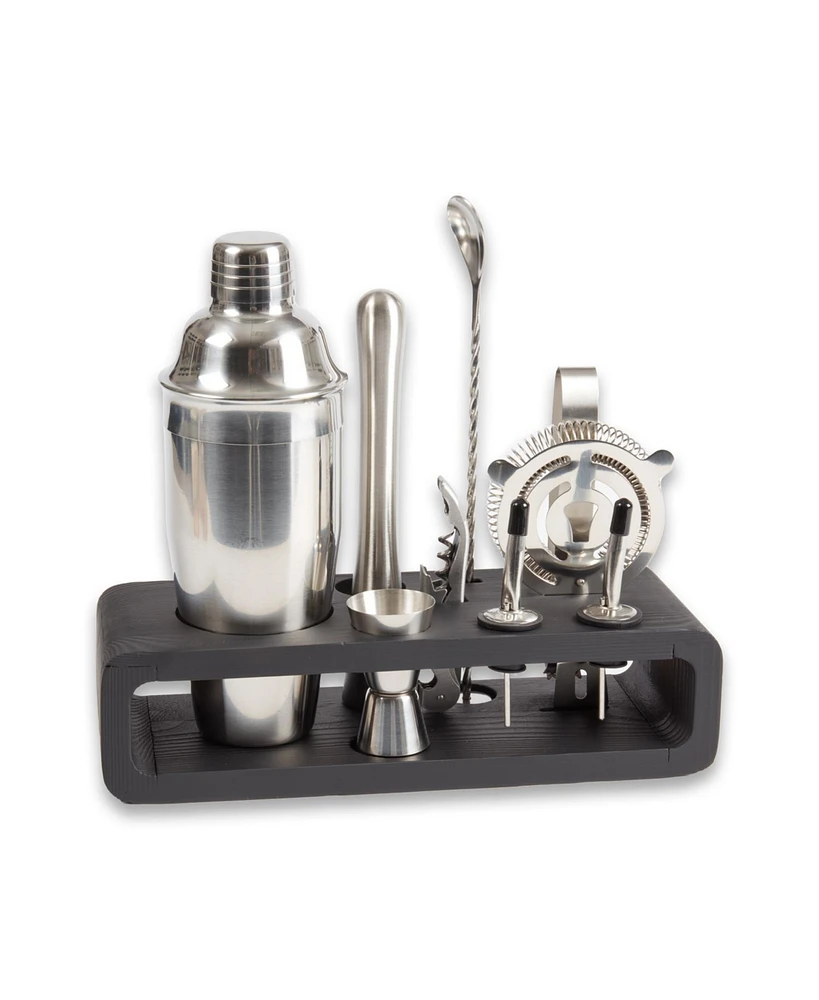 Bey-Berk Bar Set with Cocktail Shaker Set and Wood Base