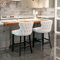 Set of 8 Contemporary Velvet Wing-Back Barstools