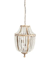 Storied Home Metal and Draped Wood Bead Chandelier Distressed White