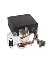 Bey-Berk Whisket Set with 2 Glasses, Stones, Lighter, Cigar Cutter, and Ashtray