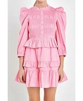 English Factory Women's Smocking Detail Mini Dress