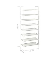 vidaXL Shoe Rack with 8 Shelves Metal and Non-woven Fabric Silver